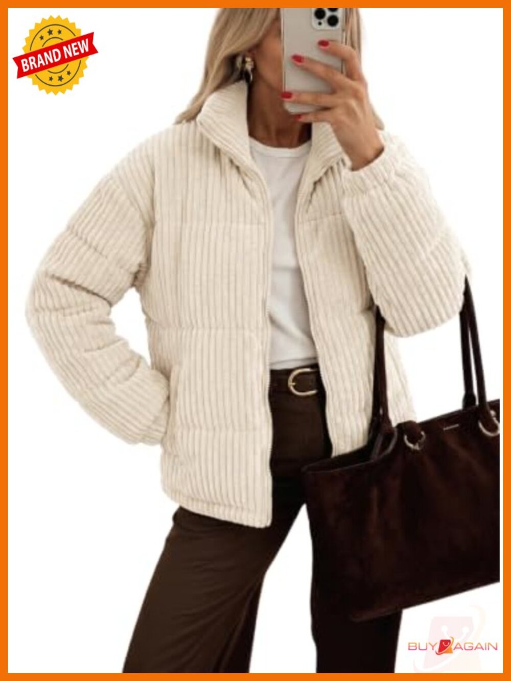 Women's Cropped Quilted Zip Up Jacket Long Sleeve Casual Coat